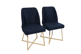 Hanah Home Madrid 908 V2 Juego de Sillas Barrocas Oro y Azul Oscuro